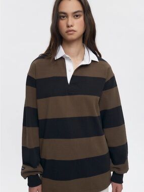 KOTN Barbarian Striped Rugby Polo in Brown and Black NWOT XS